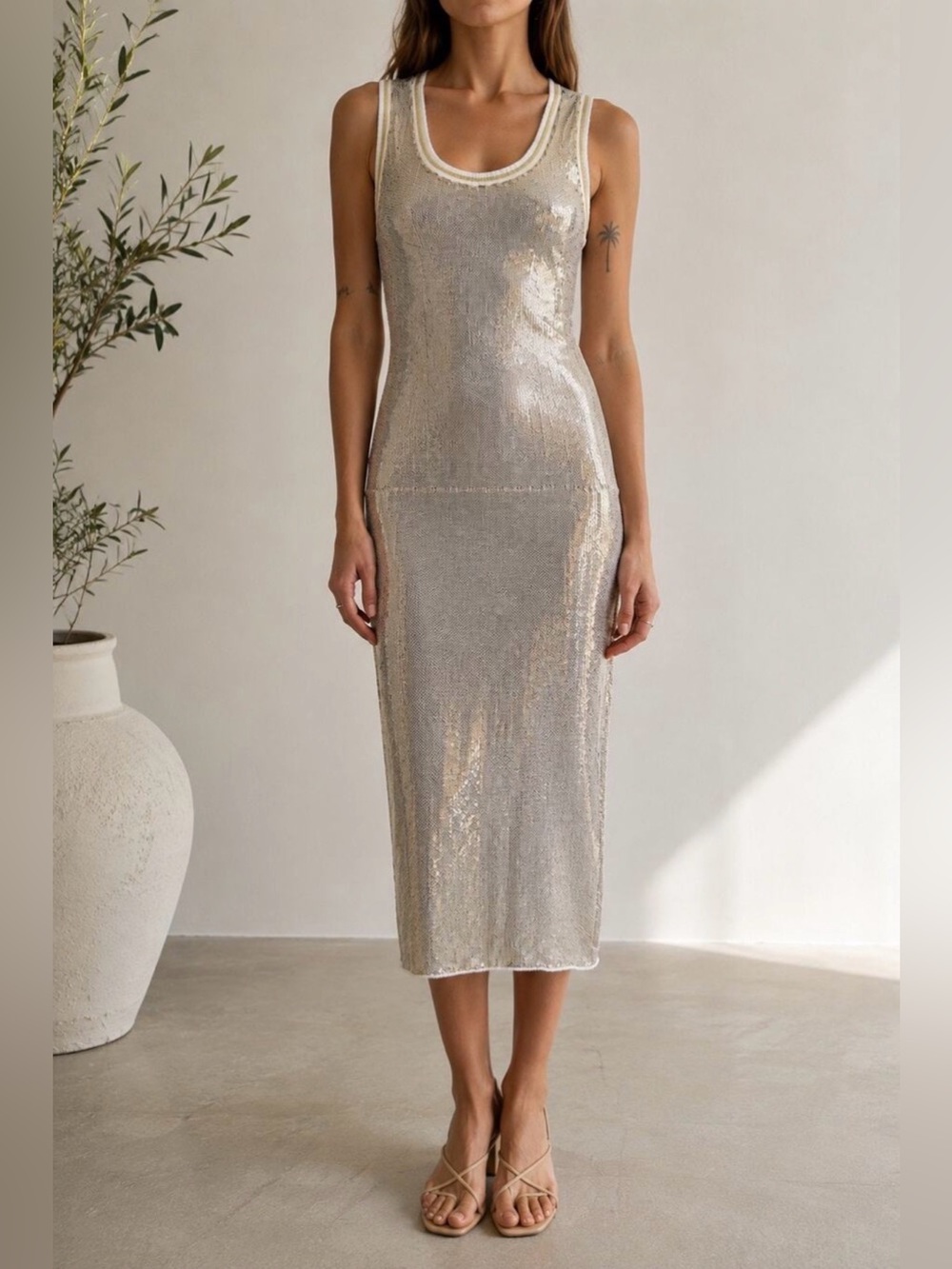 NWT Twinset Gold Sequin Scoop Tank Dress